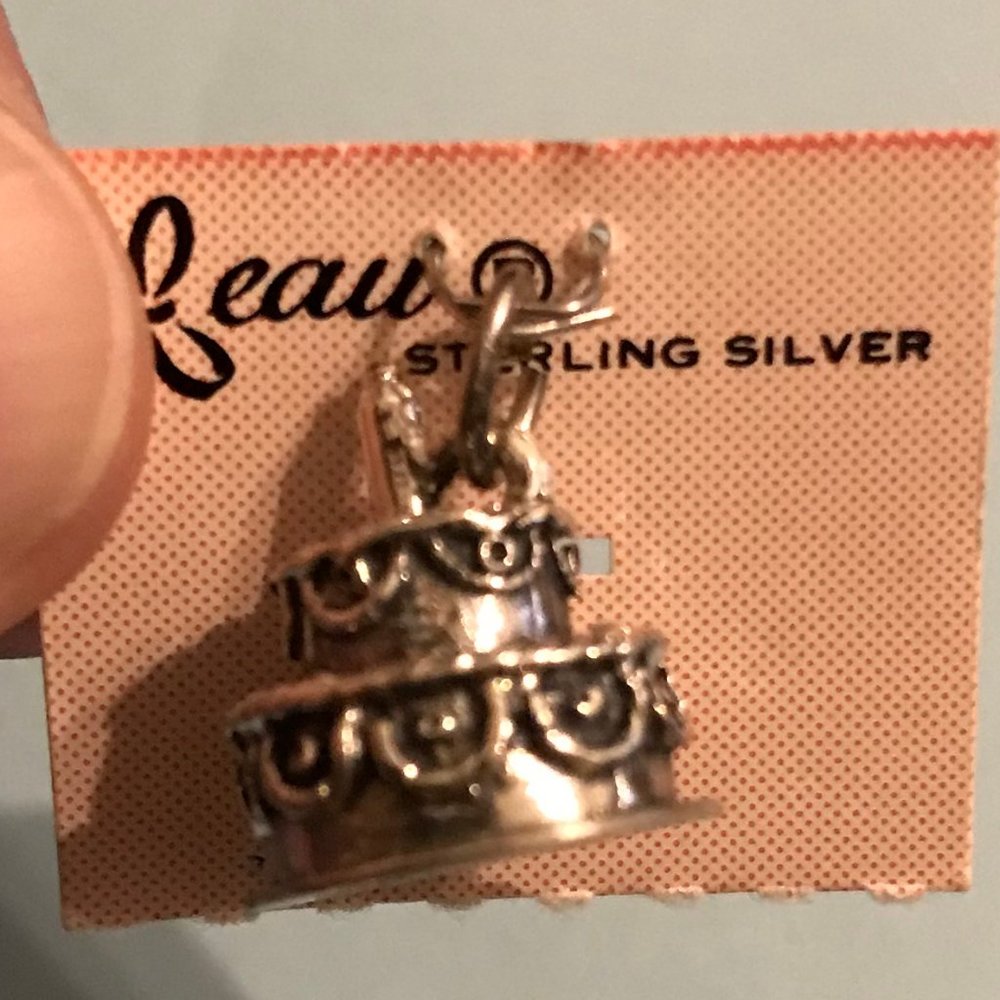 Sterling Silver Leaf Birthday Cake Charm